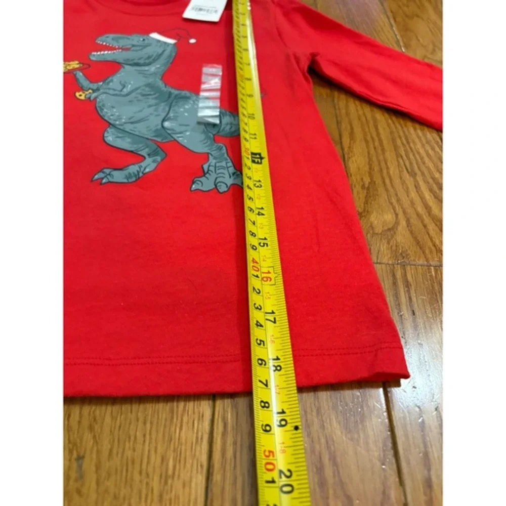 New Carters Boys Red Christmas T Rex Dinosaur Cookie‎ Long Sleeve Shirt 4T